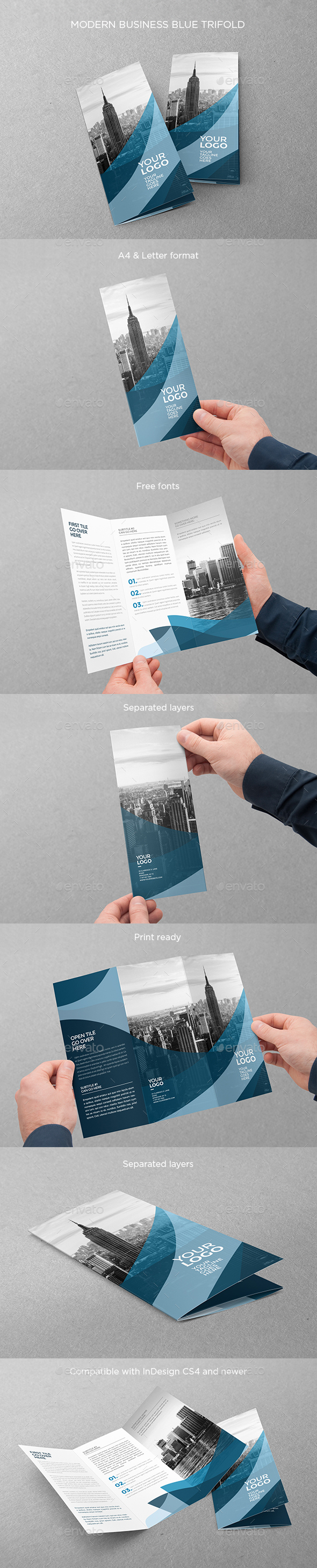 Modern Business Blue Trifold - Brochures Print Templates