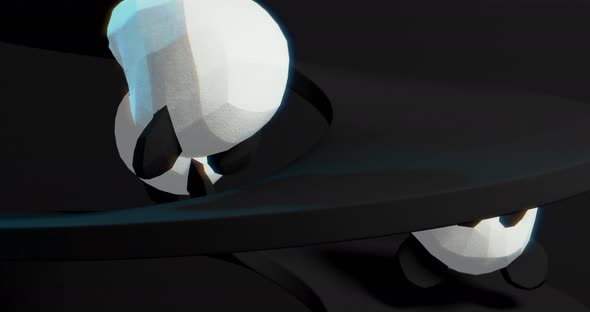 Minimal 3d art. Panda head animation in abstract black space