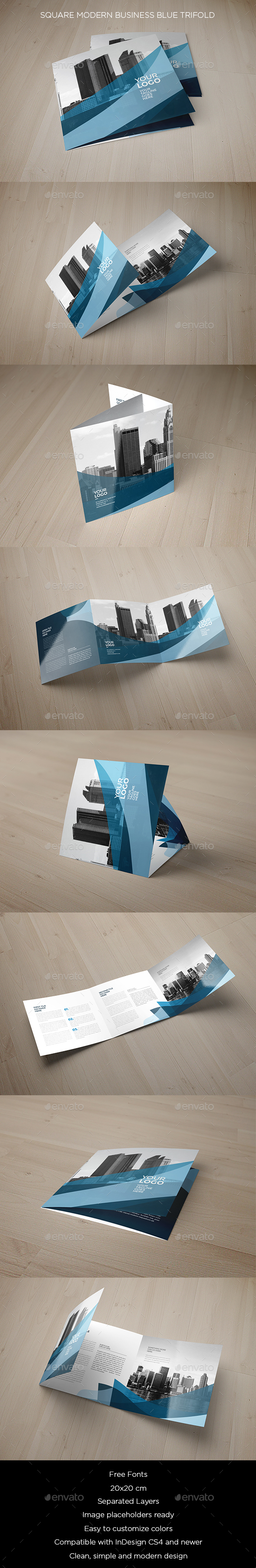 Square Modern Business Blue Trifold - Brochures Print Templates