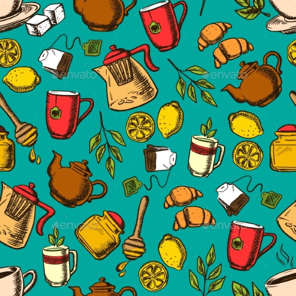 Herbal Tea Seamless Pattern Background - Backgrounds Decorative