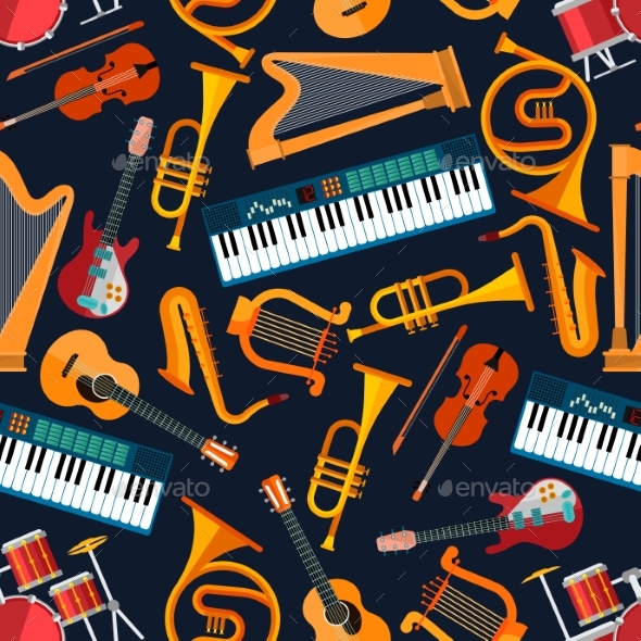 Musical Seamless Pattern With Instruments - Patterns Decorative