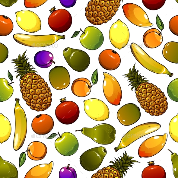 Ripe Tropical Fruits Seamless Pattern - Backgrounds Decorative