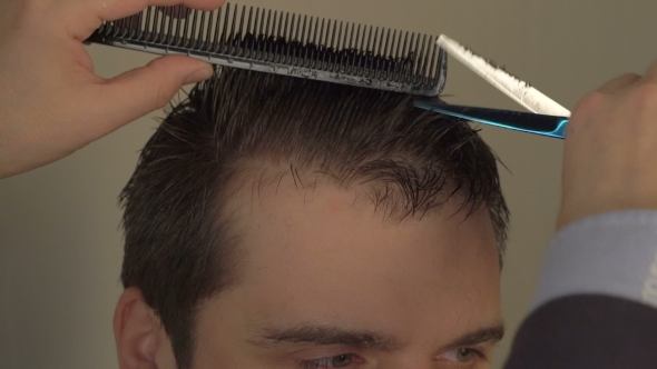 Hands Of a Hair Stylist Trimming Hair With a Comb And Scissors