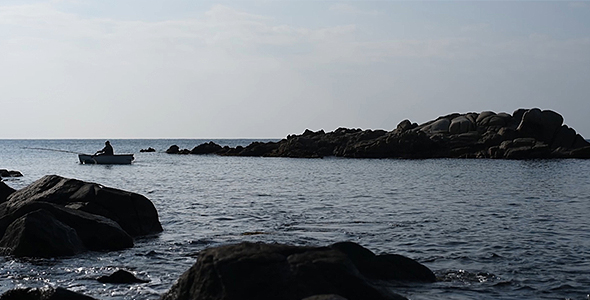 Fisherman, Little Wood Boat, Rocks and Waves