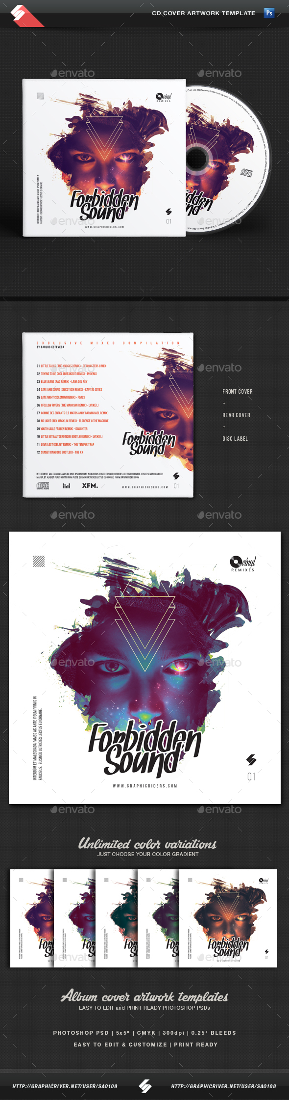 Forbidden Sound - CD Cover Artwork Template - CD & DVD Artwork Print Templates