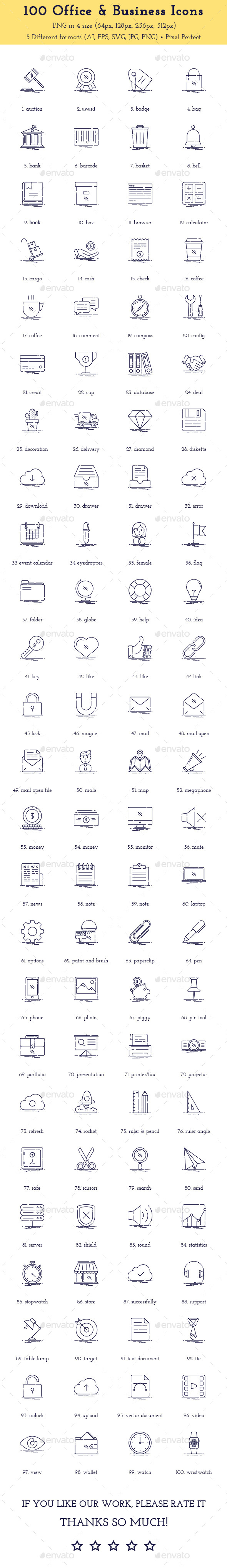 100 Office & Business Line Icons - Business Icons