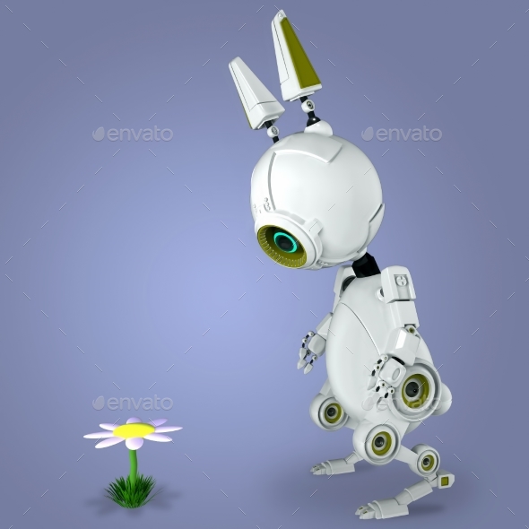 White Robot Rabbit - Characters 3D Renders