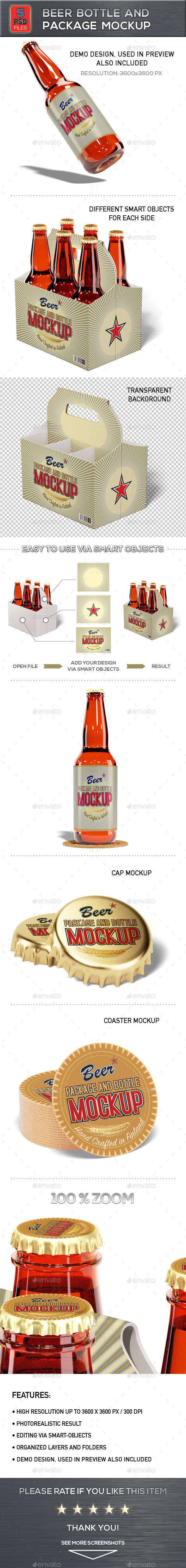 Beer Bottle and Package Mockup