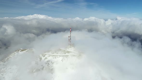Stunning Mountain Winter Landscape of Stirovnik Peak with Telecommunication Tower