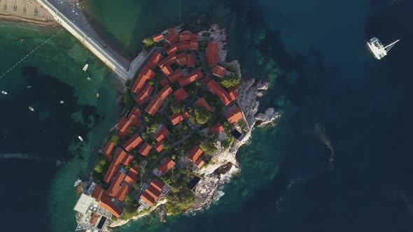 Aerial Footage of Sveti Stefan Island in Budva