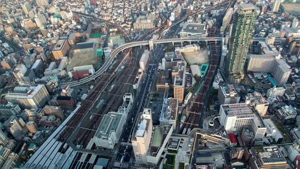 Osaka Upper View with Modern Transport System Timelapse, Stock Footage