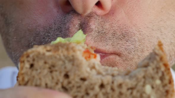 Adult Man Eating Sandwich