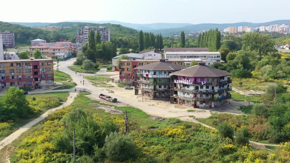 Aerial view of the Roma minority at Lunik 9 in Kosice, Slovakia - Full of rubbish alt
