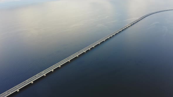 Drone View of a Modern Lowwater Bridge Across the Sea in Vladivostok alt