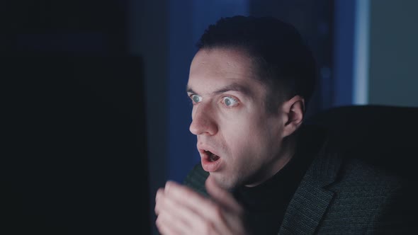 Shocked and Scared Business Man in Panic Take Off Glasses Covers His Mouth with His Hand and Looks alt