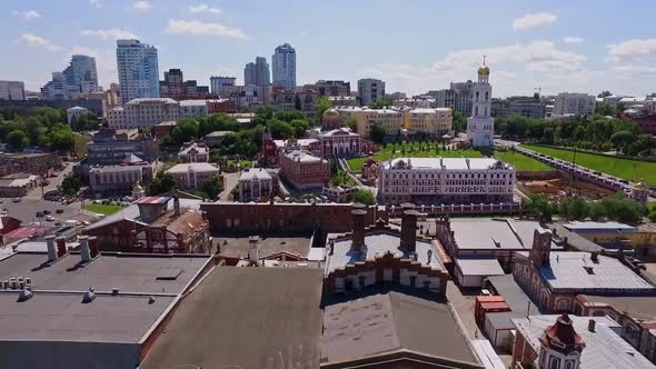 Beautiful Monastery Complex in Samara City at Sunny Summer Weather Aerial View