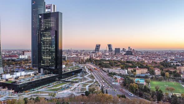 Backwards Reveal of Modern High Rise Buildings in Business District alt
