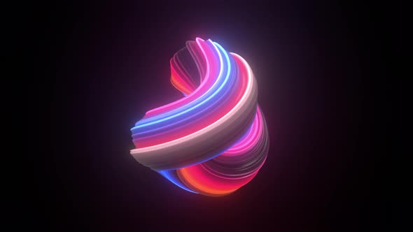 3D curved neon lights seamless loop abstract shape background