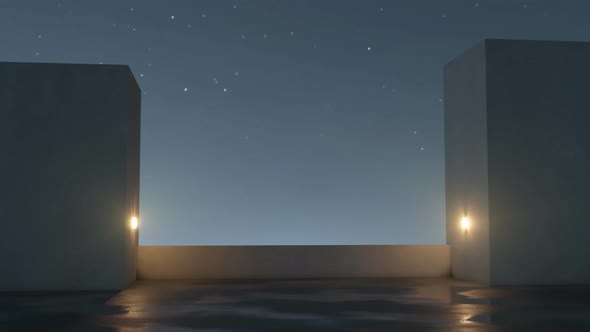 Concrete Cubic Towers With Shining Outdoor Spotlights