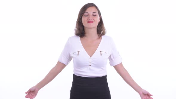 Happy Beautiful Businesswoman Relaxing with Eyes Closed alt