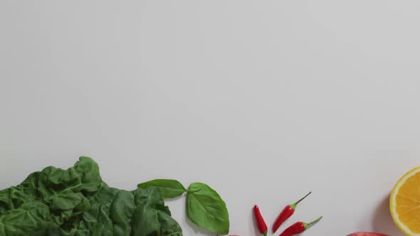 Video of fresh fruit and vegetables on white background alt