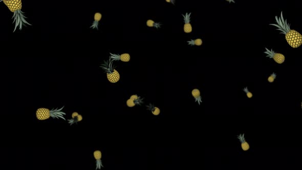 Animation of falling 3D pineapples on a black background