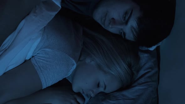 Night Insomnia Tired Husband Awake in Bed Vertical alt