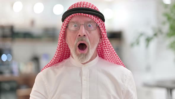 Horrified Senior Old Arab Businessman Feeling Shocked  alt