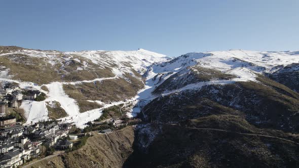 Steep snow covered slopes of Sierra Nevada ski resort, Granada, Spain