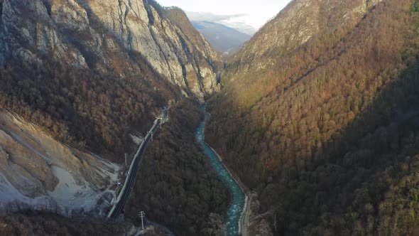 Amazing Mountain River Mzymta in the Evening Landscape of Sochi Sunset alt