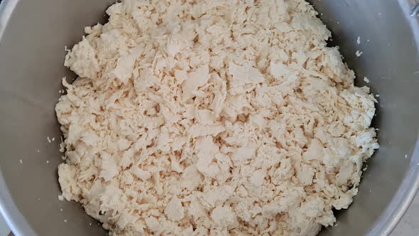 Fresh cheese mozzarella and caciocavallo produced in cheese factory in Basilicata, Italy alt