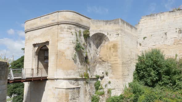 CAEN, FRANCE - AUGUST 2015 Famous  William the Conqueror castle entrance fortification and ramparts  alt