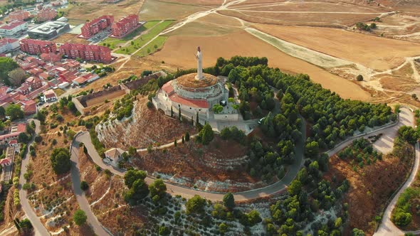 Aerial View of Statue Of The Christ Of The Otero In Palencia Spain alt