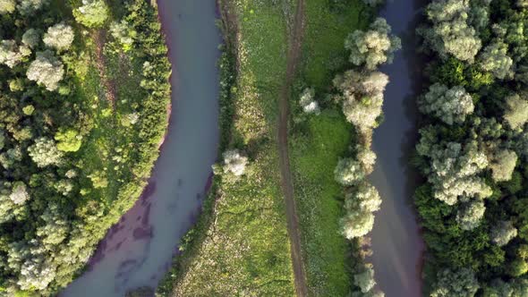 Aerial Drone Flight Through Majestic River Dnister