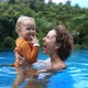 Mom and Baby in the Pool are Happy Together Laughing with Pleasure - VideoHive Item for Sale