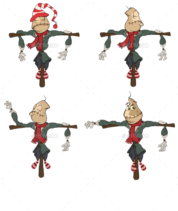 Set of Cartoon Scarecrows for your Design - Monsters Characters