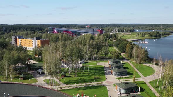 Top View of the Green Recreation Park and Water Park in Zhdanovichi As Well As the Ring Road in