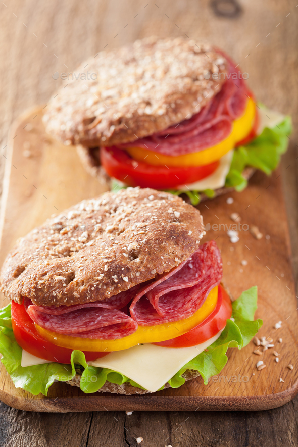 healthy salami sandwich with tomato pepper and lettuce Stock Photo by ...