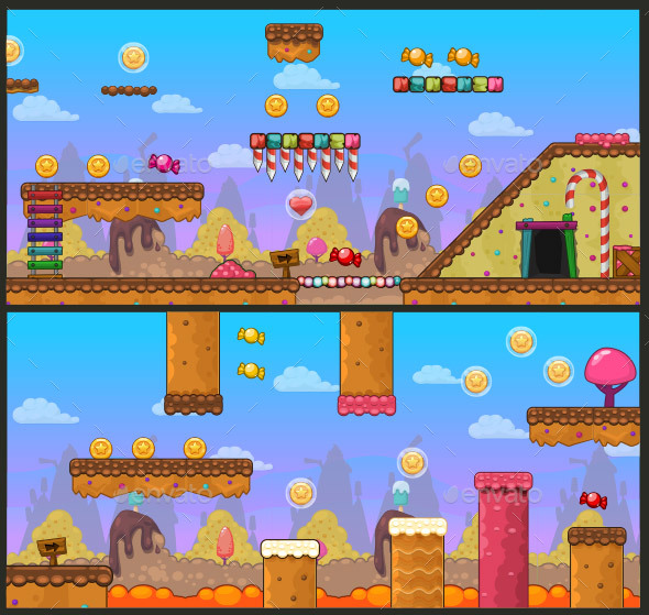2D Candy Game Platformer Tilesets by Torchis | GraphicRiver
