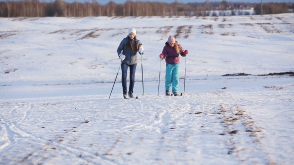 Cross-Country Skiing On Field. alt