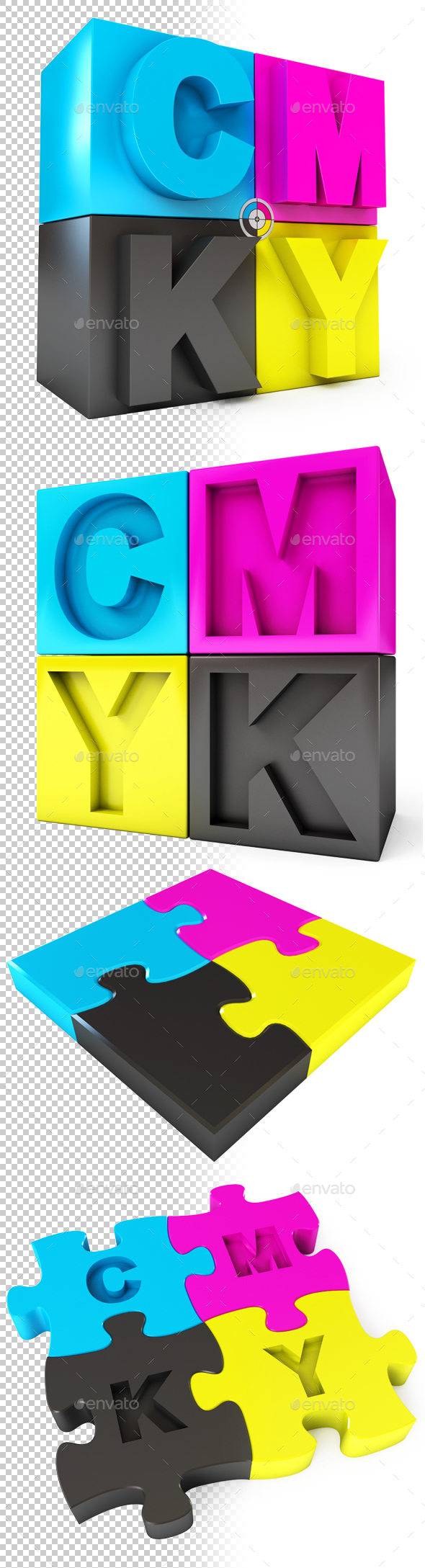 CMYK Puzzle - Objects 3D Renders