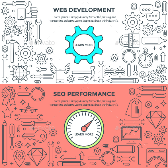 Banners for Web Development and SEO Performance - Web Elements Vectors
