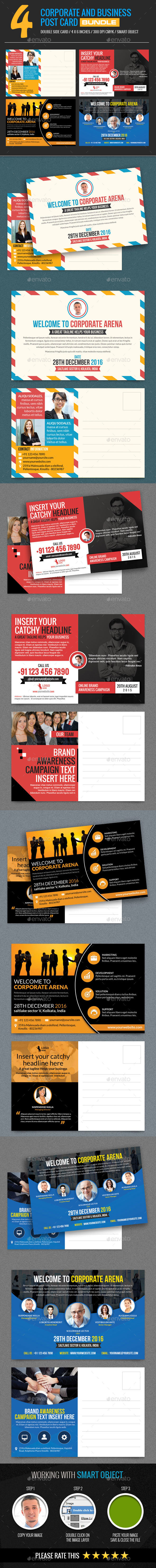 4 In 1 Corporate and Business Post Card Bundle - Cards & Invites Print Templates