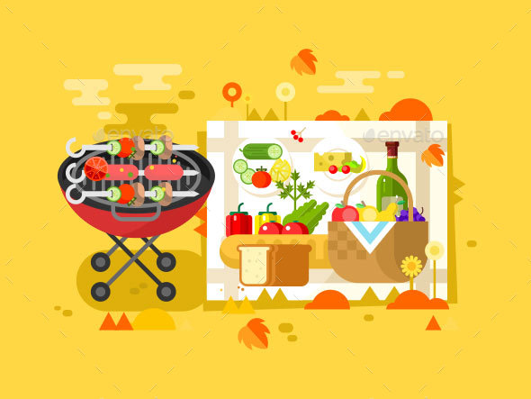 BBQ Party Design Flat - Food Objects