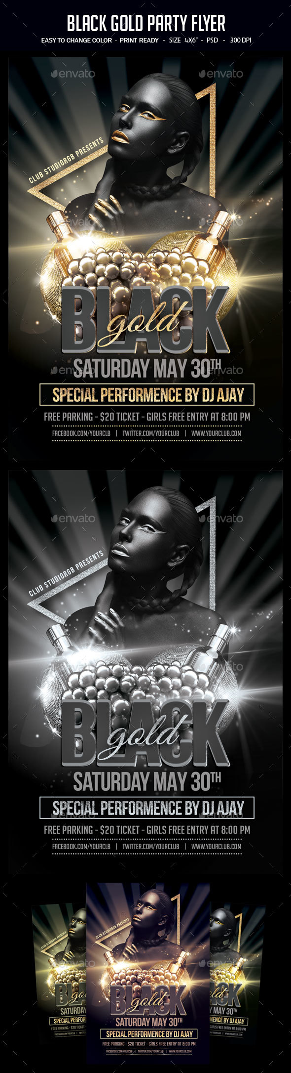 Black Gold Party Flyer - Clubs & Parties Events
