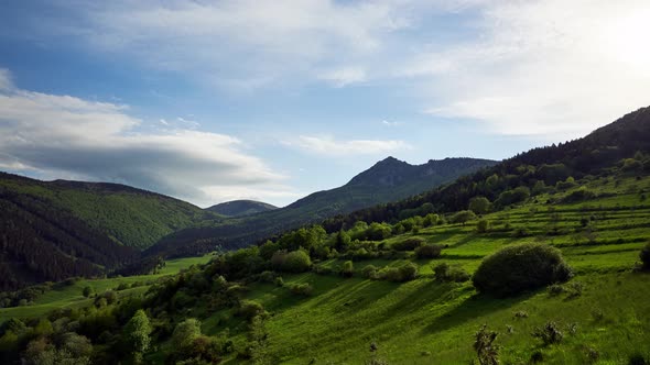 High Mountains in Spring Green Mountain Landscape Rich Green Colors of Grass and Trees