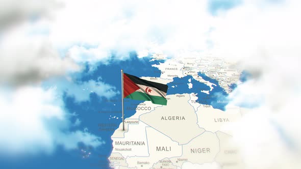 Western Sahara Map And Flag With Clouds