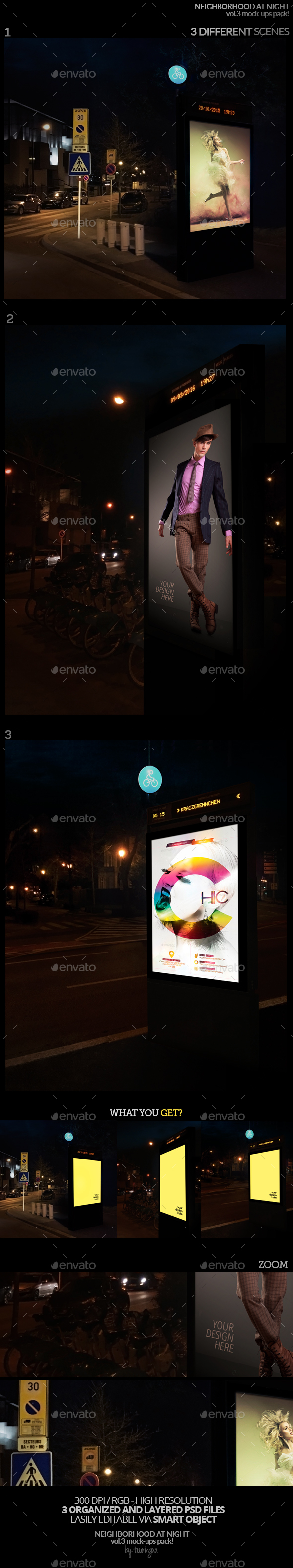 Neighborhood At Night Vol.3 Mock-Ups Pack - Product Mock-Ups Graphics