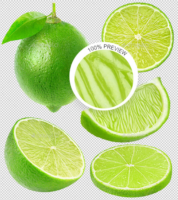 Collection of Isolated Lime Pieces - Food & Drink Isolated Objects