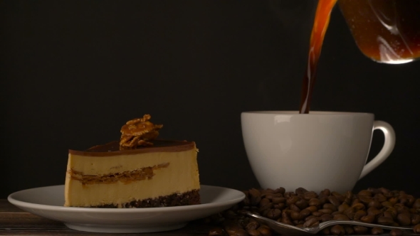 Coffee Cup With Tasty Cheesecake